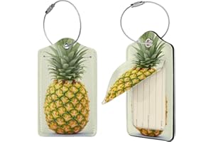 Fresh Pineapple Luggage Tags for Suitcases, 2 PCS PU Leather Suitcase Tags Identifiers with Stainless Steel Loop, Privacy Cov