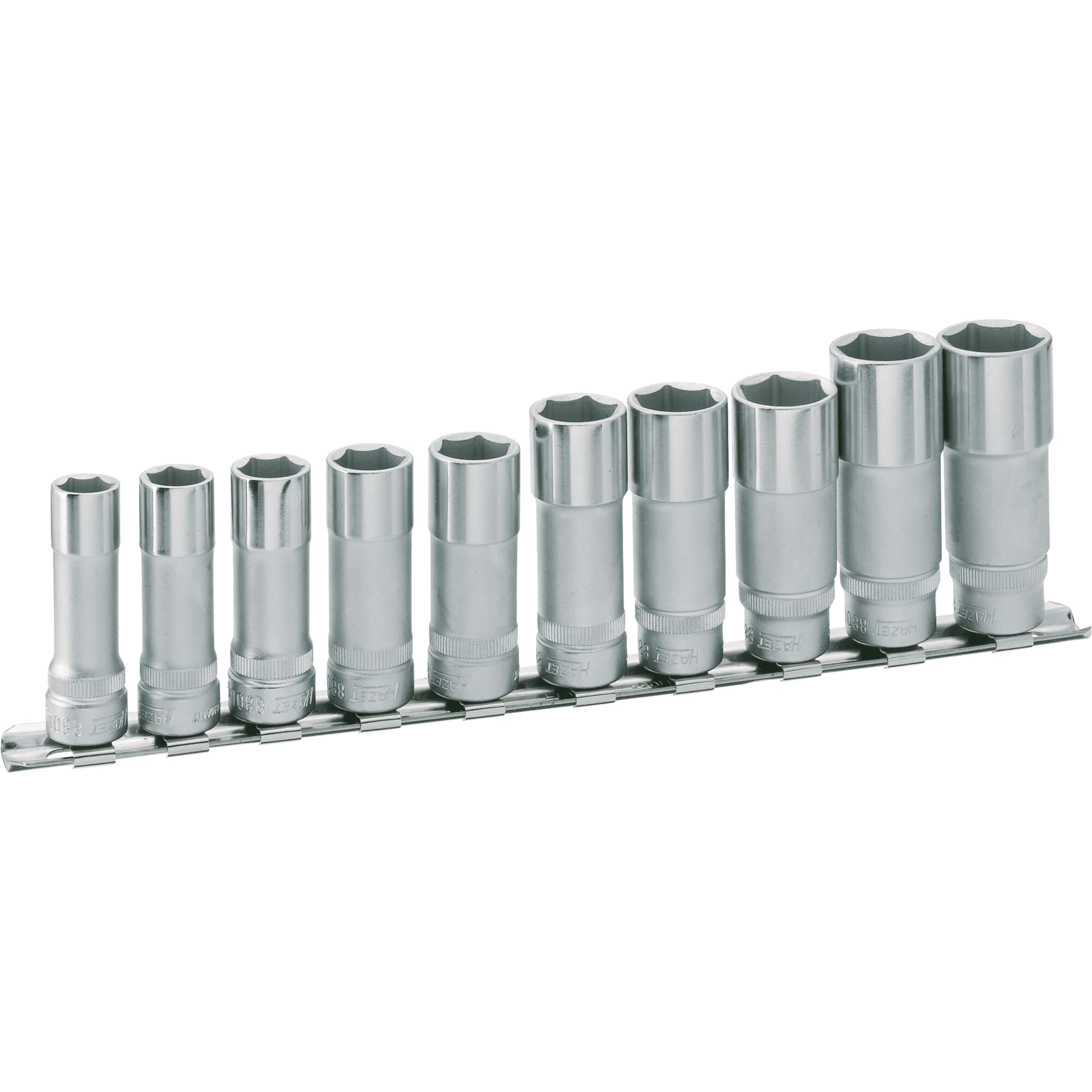 HAZET 880LG/10H 240 mm 6-Point Hexagon Traction Profile Socket Set - Chrome-Plated/Polished