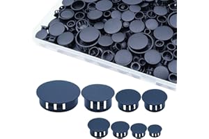 UILLCUET 180PCS 8 Sizes Black Plastic Hole Plugs, Plastic Plugs for Round Holes, Flush Type Panel Knockout Locking Plugs, Used for Reserved Holes in Furniture Cabinet, 1/4" 5/16" 3/8" 1/2" 5/8" 3/4" 7/8" 1"