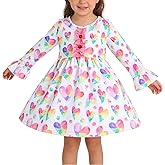 Valentines Toddler Girl Dress Love Hearts Print Ruffle Bottom Long Sleeve Casual Dress 3-8Y
