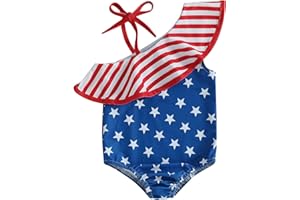 Mobbdow 4th of July Baby Girl Swimsuit Infant Toddler American Flag Bathing Suit One Shoulder Ruffle One Piece Swimwear
