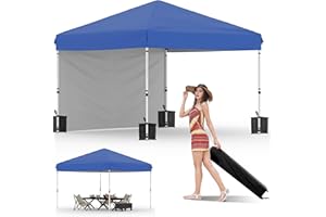 GARVEE 10x10 Pop Up Canopy Tent with 1 Removable Sidewall, Heavy Duty Commercial Instant Shelter with One-Person Setup, UPF 50+ Waterproof, 100 Sq Ft Shade for Outdoor Events, Camping, Farmers Market