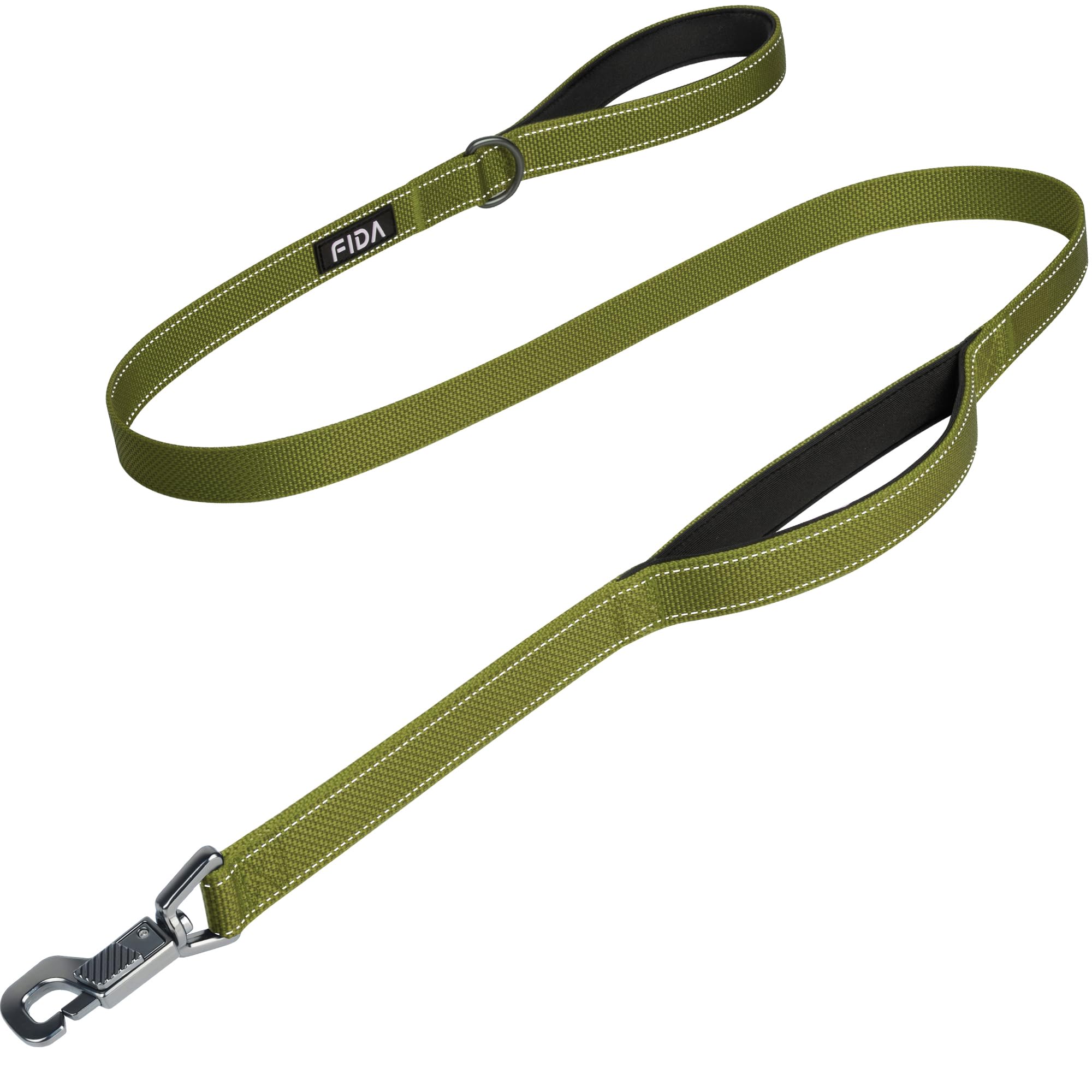 Fida Heavy Duty Dog Leads for Medium/Large Dogs, 1.5M / 5FT Traffic Handle & Advanced Hook for More Control, Reflective Dog Lead for Daily Walking & Training (Green)