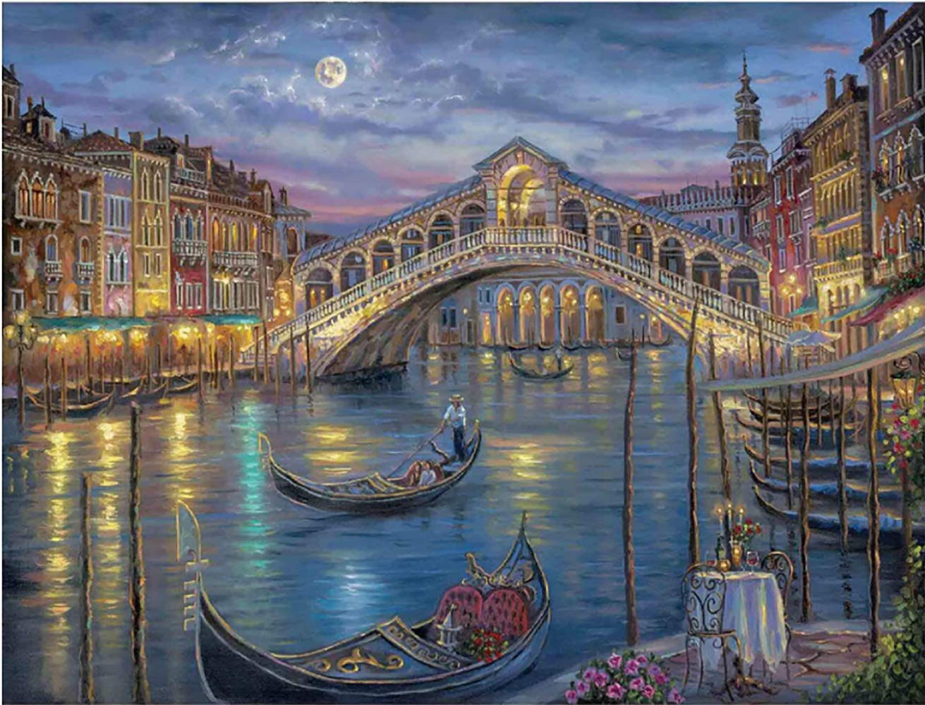 5D Venice Diamond Art Rhinestone Painting Kits for Adult and Kids DIY Full Drill Round Crystal Embroidery Canvas Picture with Diamonds by Number Kit Relaxation Gift for Home Wall Decoration-30x40cm