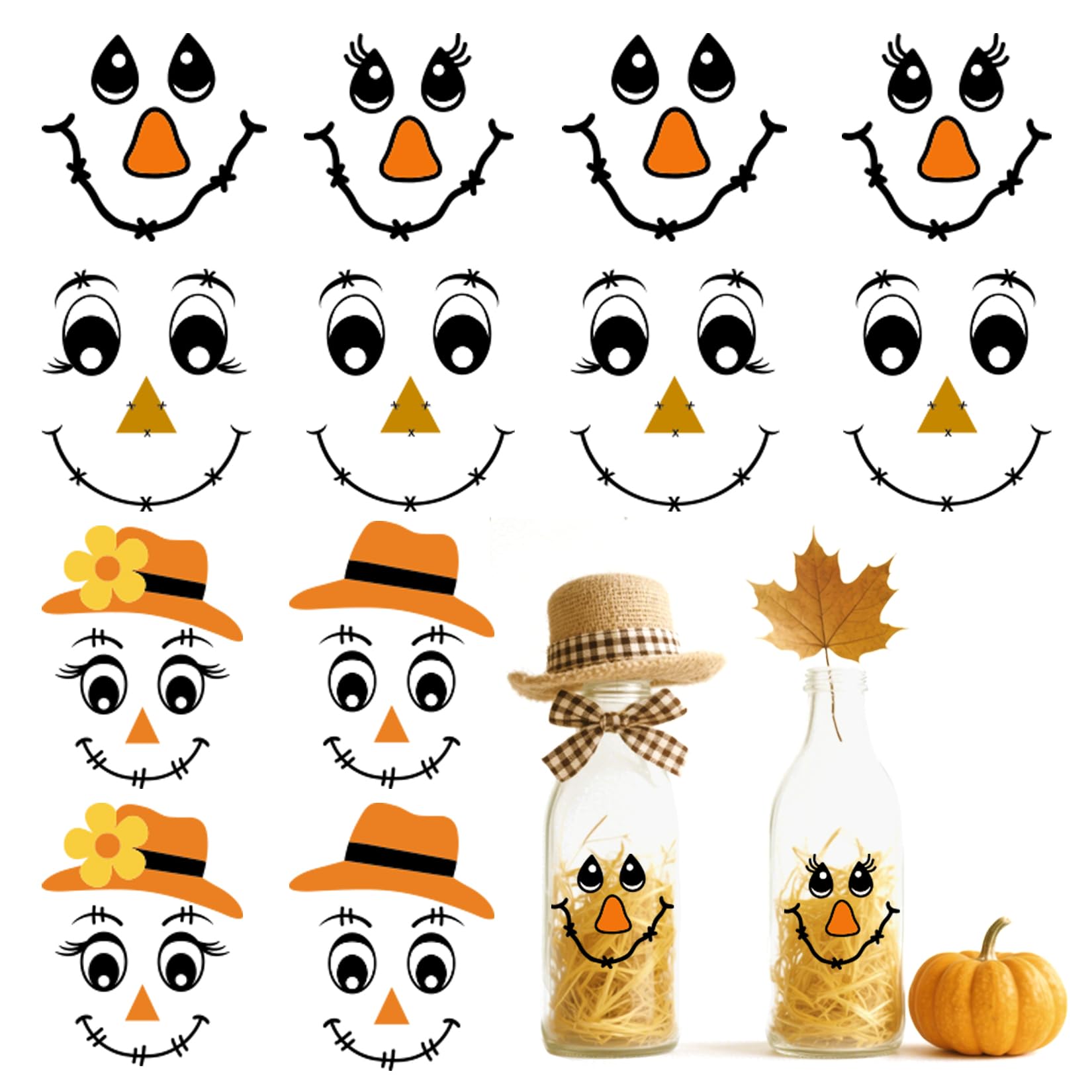 Photo 1 of 30pcs Fall Scarecrow Face Stickers Vinyl Decals Cute Autumn Scarecrow Face Stickers for DIY Crafts Window Cups Wall Glass Halloween Thanksgiving Day Home Decoration(face30)