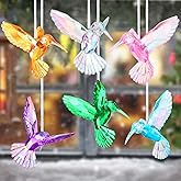 Qunclay 6 Pcs Hummingbird Hanging Ornaments Acrylic Crystal Hummingbird Suncatchers Decor Shiny Iridescent Bird Figurines Hanging for Trees Decorations Party Favor