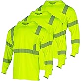 FONIRRA 3PCS Hi Vis Shirts for Men Safety Reflective Long Sleeve with Hood High Visibility Construction Work T-Shirt