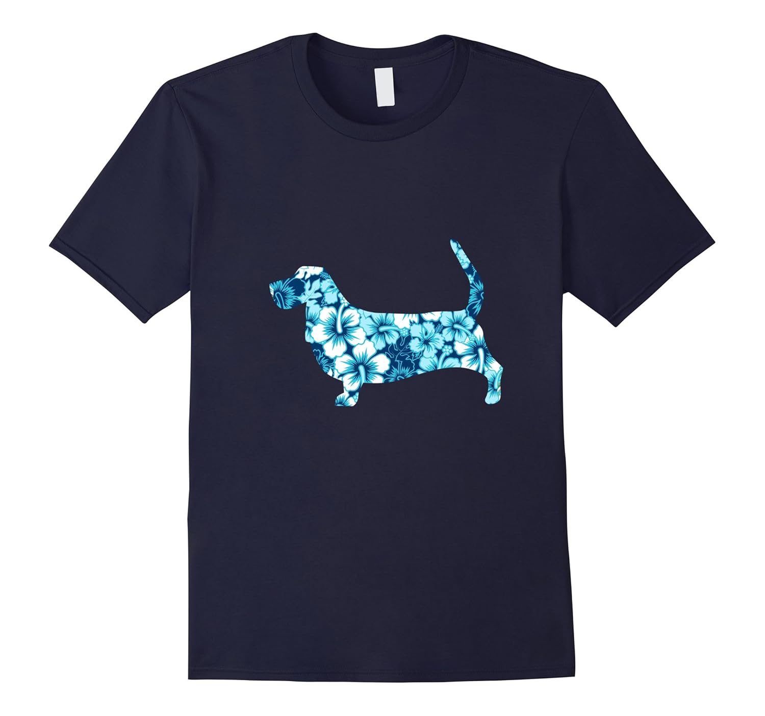 Basset Hound Aloha Dog Silhouette T-Shirt Blue-ANZ