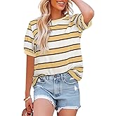 Dokotoo Womens Summer Tops 2026 Striped Color Block Short Sleeve Fashion T-Shirts Crewneck Casual Loose Basic Tee Blouses