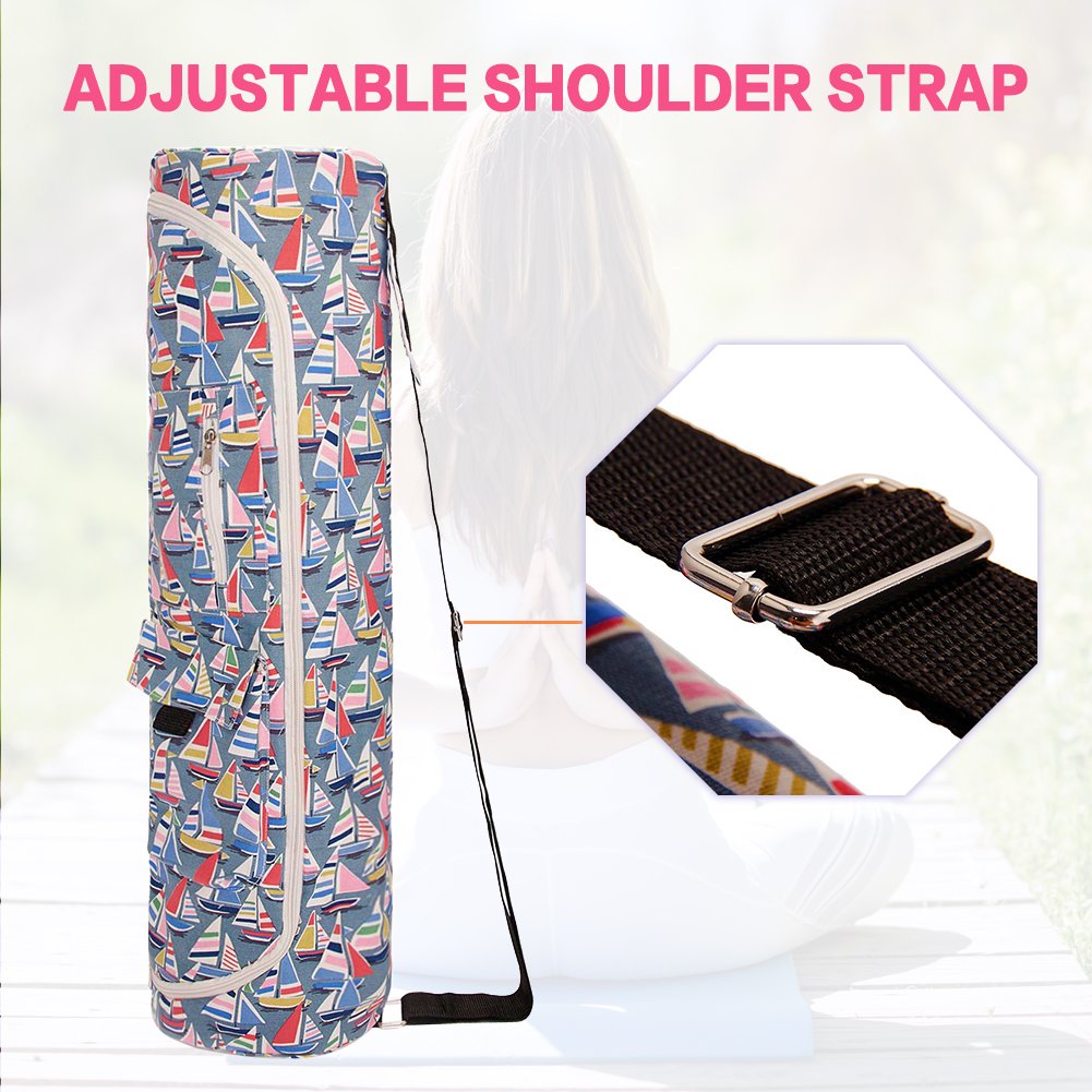 TUONROAD Hot Yoga Gym Bag Best Patterned Colorful Strip Sailboat Red Navy Blue Green White Yoga Mat Sling Bag Smooth Zipper Large Yoga Mat Carrier for Women Girls With Adjustable Shoulder Strap