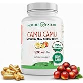 Organic Vitamin C from Camu Camu Capsules 1,000mg, Packed with Natural VIT C, Raw Antioxidants - Immune Support Supplement & Anti-Aging for Skin - Powder Organic, Vegan, Non-GMO (120 Count)