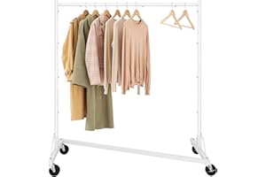 Hoctieon Z Rack, Rolling Clothing Racks with Z-Base, Heavy Duty Garment Rack,Clothes Rack on Wheels With Brakes, Sturdy Metal Hanging Holder, Clothes Organizer Rack, White