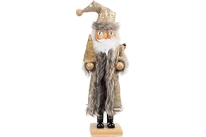FUNPENY 14" Christmas Decorative Nutcracker, Handmade Wooden Santa Traditional Nutcracker in Flannel Ful Golden Coat, Festive Collectible Nutcracker, Winter Tabletop Christmas Decoration
