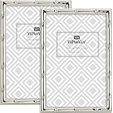 YiPinYin 4x6'' Bamboo Detail Designs Silver Metal Picture Frame 2pack, Elegant Silver Plated Baby Nurse Photo Frames 4 x 6'' With Soft Touch Velvet Backing for Desktop and Wall Décor(Silver)