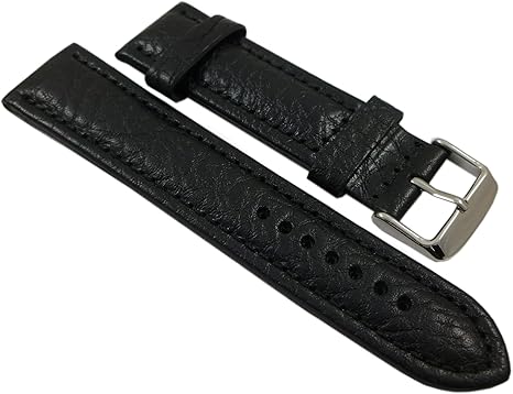 22mm Cuero de Becerro Pulsera de Reloj en en Negro con Hebilla en Plata