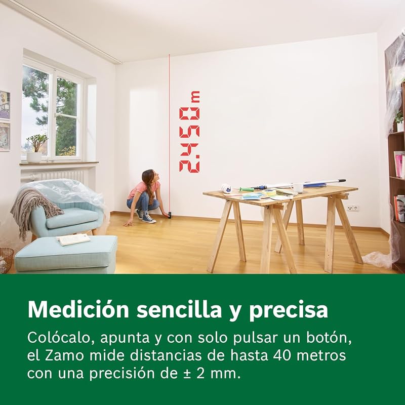 Medidor Laser Zamo (alcance até 40 m, recarregável USB-C, contém 10 medidas, compatível com acessórios, sem acessórios, incluindo pilhas AAA recarregáveis)