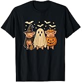 Three Halloween Pigs Cosplay Witch Boo Carved Pumpkin T-Shirt