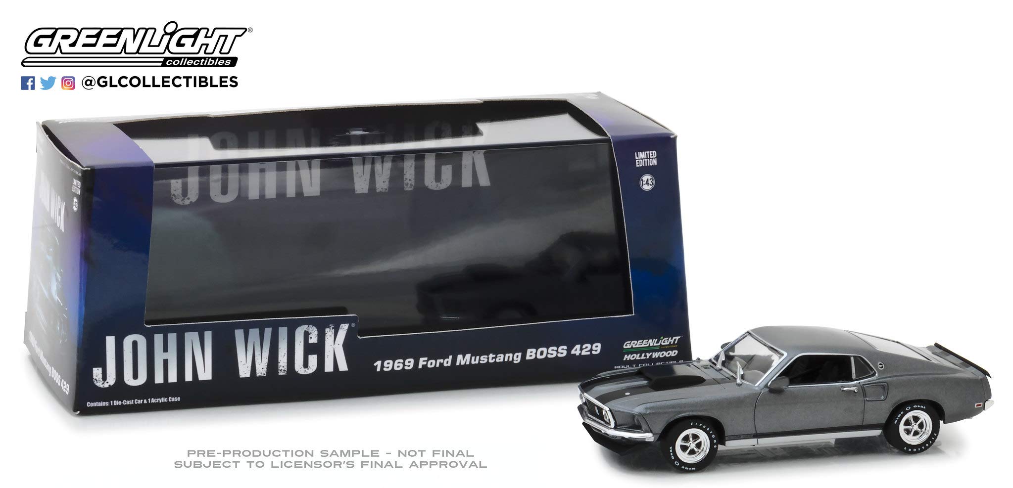 Greenlight 1/43 John Wick 1969 Ford Mustang BOSS 429 Diecast Car | 86540 | Collectible Model