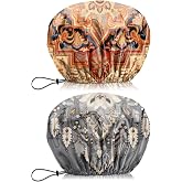 BHAHB 2 PCS Shower Cap Waterproof Double Layer Elastic Adjustable Reusable Hair Bath Caps for Girls Women Cute Aesthetic-Red