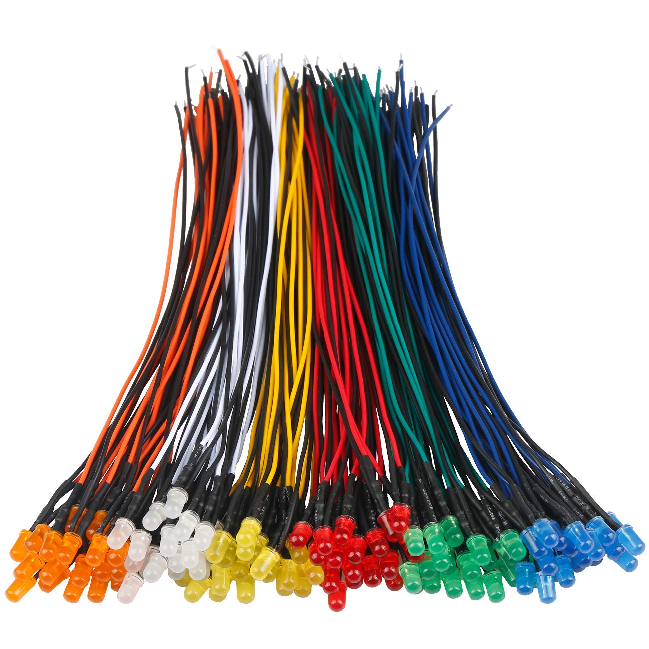 90 Diodes LED 5mm Pré-câblées 12V - 6 Couleurs (blanc, Rouge, Jaune, Vert, Bleu, Orange) - 2