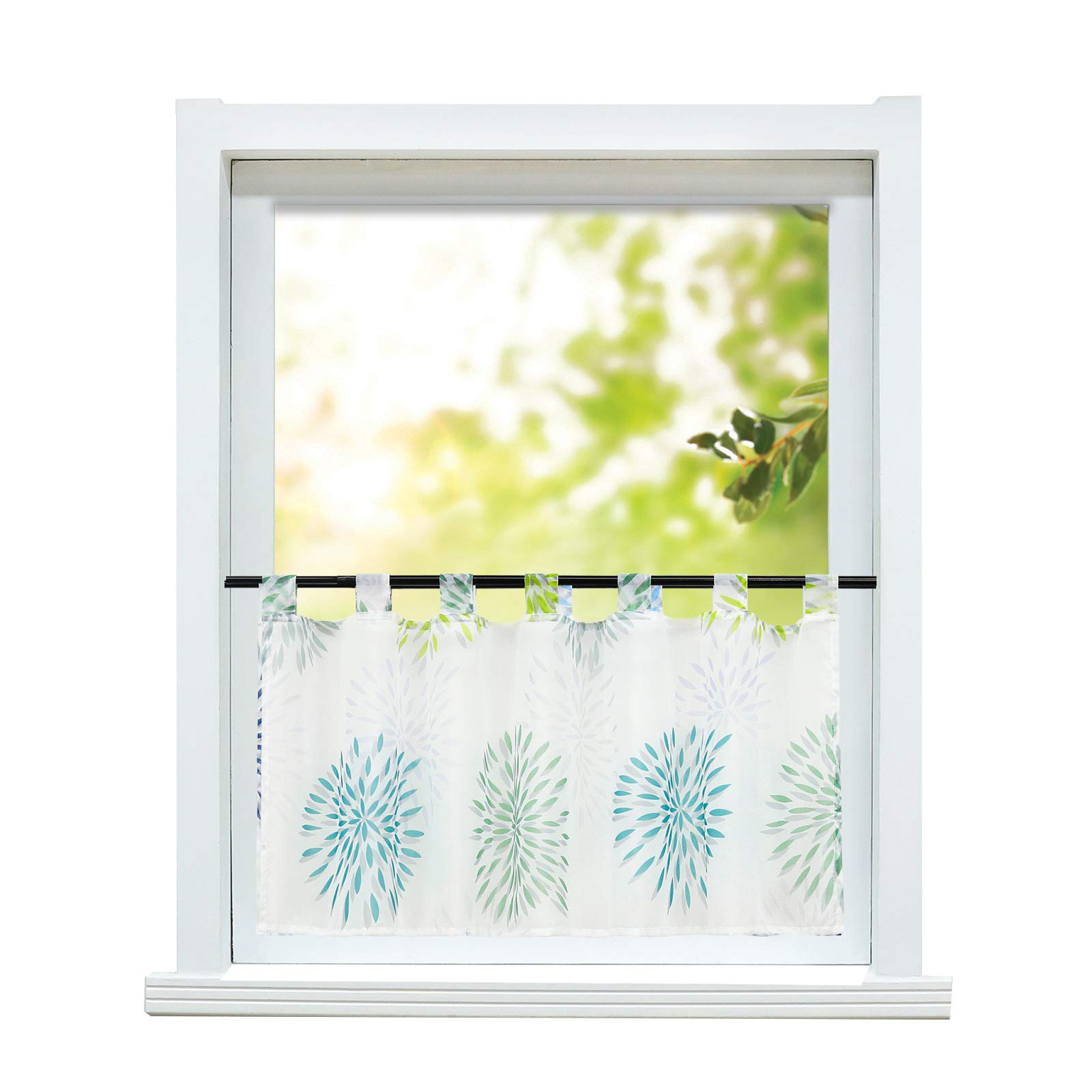 ESLIR Window Curtain Modern Bistro Curtain Kitchen Curtains Transparent Curtains with Loops Short Curtain Voile Circle Pattern Pack of 1, 100 % polyester, Green, HxB 45x90cm