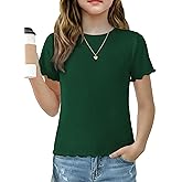 Arshiner Girls Lettuce Trim Short Sleeve Shirts Summer Ribbed Knit Crewneck Casual T Shirt Tops Tee Blouse