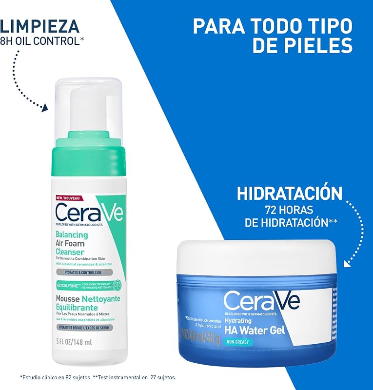 Water Gel Hidratante Ácido Hialurónico de CeraVe para una hidratación con efecto PLUMP, con 3 ceramidas idénticas a las de la piel, ácido hialurónico, niacinamida y cobre PCA, 48g