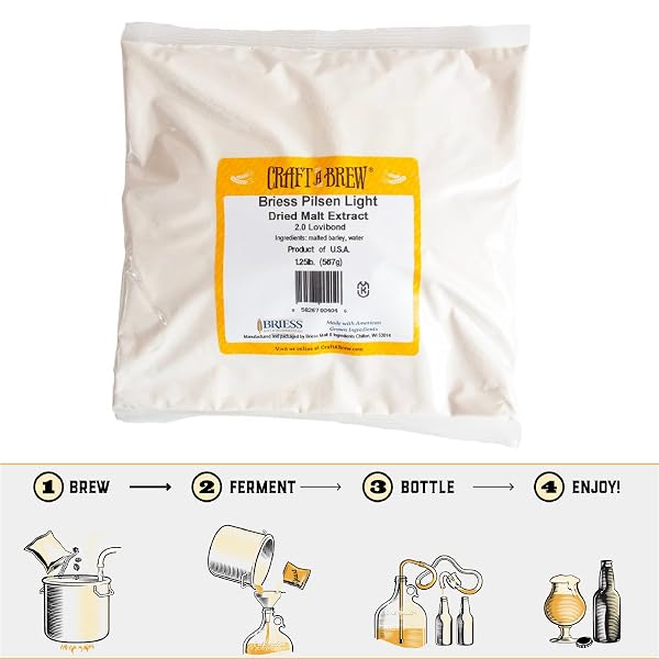 CRAFT A BREW – DRY MALT EXTRACT FOR BREW KIT – 1.25 POUNDS PILSEN – ALL PURPOSE BASE EXTRACT – FOR ANY BEER STYLE – EFFECTIVE FERMENTATION