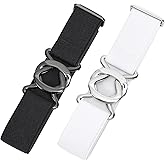 JASGOOD Women No Show Stretch Belt 2 Pack Adjustable Elastic Web Belt with Flat Buckle for Jeans Pants Casual Belts