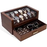 KAMIER High End Watch Box for Men, 12 Slot Wooden Watch Case With Drawer | Watch Display Box with Lid, 2-Layer Watch Holder for Jewelry and Watch Storage for Men Women , Ideal for Gift (With Gift Box)