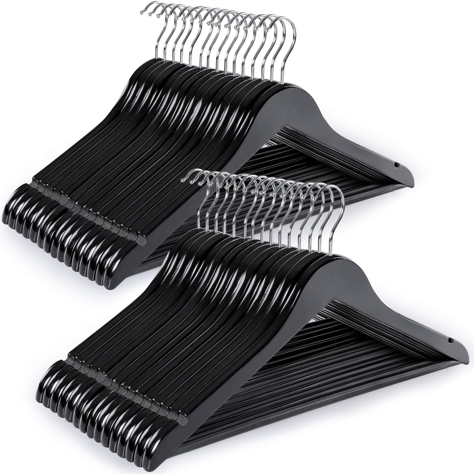 Photo 1 of TOPIA HANGER Wooden Coat Hangers 30 Pack, Black Wood Suit Hangers with Non Slip Pants Bar, 360° Swivel Hook and Shoulder Notches for Camisole, Jacket, Pants, Smooth Finish Clothes Hangers -CT34B30