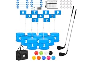 JIIFO Golf Game with 2 Clubs Right Handed,Practice Golf with 9 Buckets, Outdoor Gift for Adults,Holes Outdoor Game for Lawn,Y