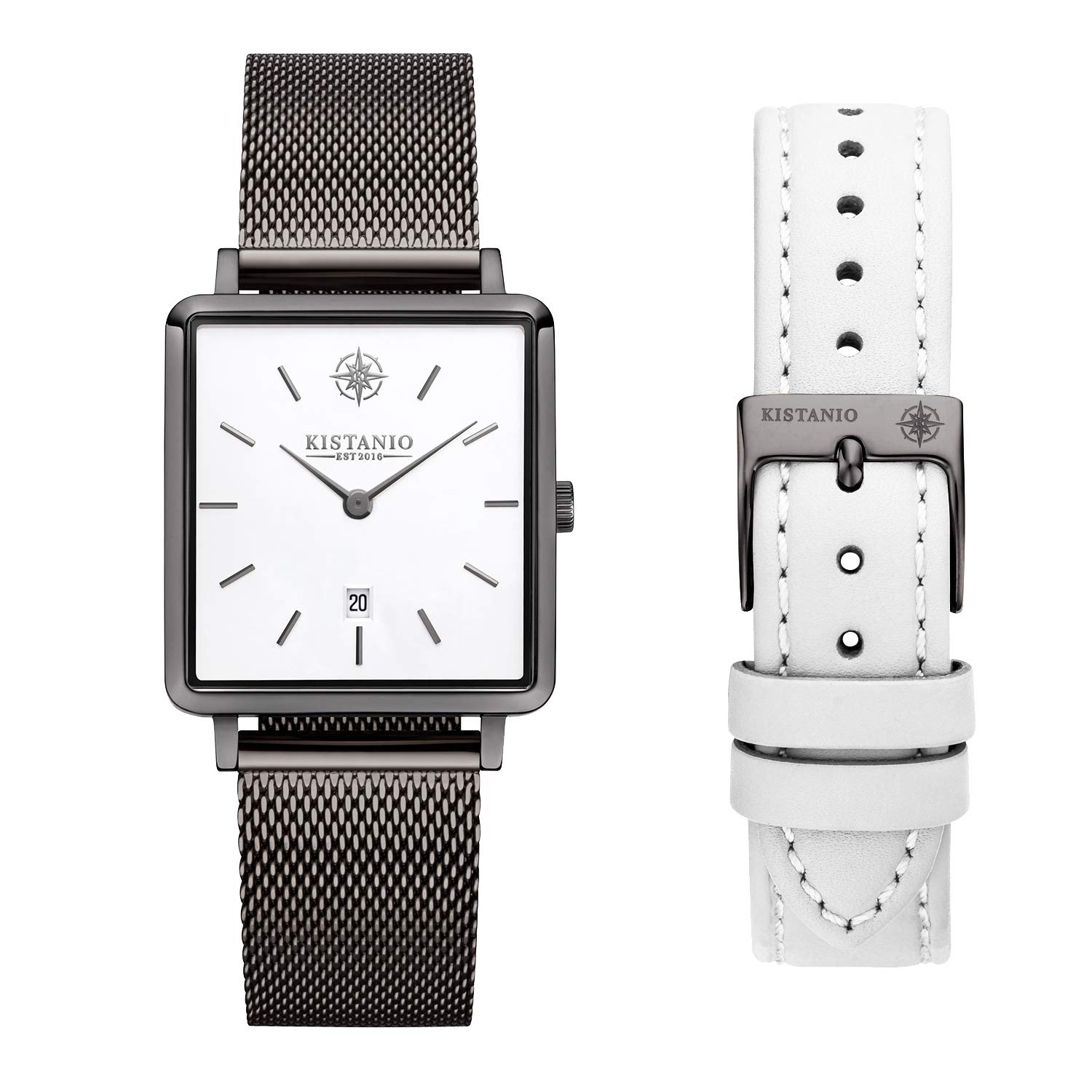 Kistanio Carre GM-WH-M-L-WH Women's Watch with Sapphire Glass and Milanese Strap + Extra Leather Strap
