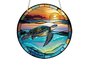 ZZHAOYI 11.8'' Marine Turtle Acrylic Window Hangings Ocean Stained Acrylic Decor Sea Turtle Stained Draw Wall Decor for Indoor Outdoor Home Decor (Marine Turtle)