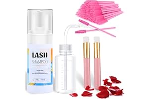 LUMIYA Eyelash Extension Cleanser 150ml + Rinse Bottle+ 2 Brushes+50 Mascara Wands, Eyelash Extension Shampoo, Eyelid Foaming Cleanser, Eyelash Wash and Lash Bath for Extensions, Oil Free