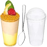 DLux 100 x 3oz Mini Dessert Cups with Lids & Spoons, Shooter - Clear Plastic Parfait Appetizer Cup - Small Reusable Cups for 
