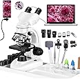 Compound Binocular Microscope, WF10x and WF25x Eyepieces,40X-2000X Magnification, LED Illumination Two-Layer Mechanical Stage…