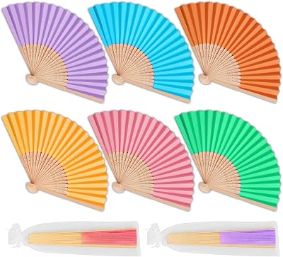 Didilor Folding Fans 6Pcs Handheld Bamboo Paper Fan Set for Wedding Party Home