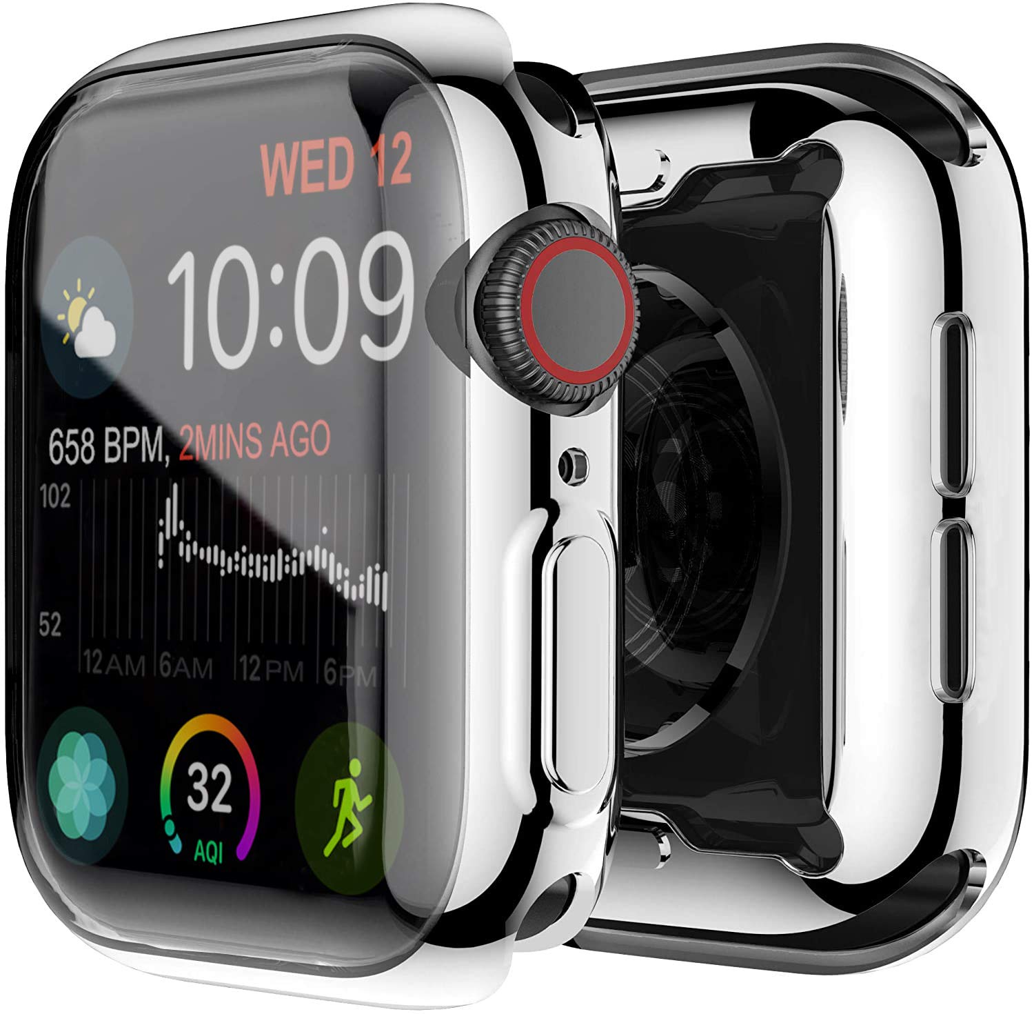 Yolin [2-Pack] All-around TPU Screen Protector Compatible with Apple Watch Series 6/5 / 4 / SE3 / SE2 / SE 40mm, Soft Protective Case For iwatch 40mm (1 Silver + 1 Transparent)
