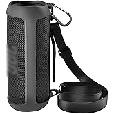 Silicone Case for JBL FLIP 6 Waterproof Portable Bluetooth Speaker, Gel Soft Skin Rubber Cover, Travel Carrying Storage Bag Pouch with Shoulder Strap and Carabiner - Black