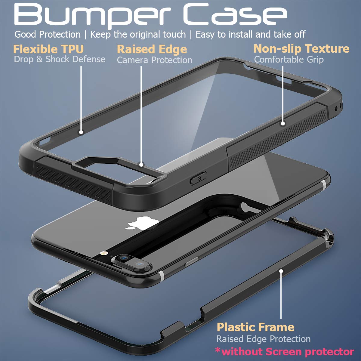 SEYMAC iPhone 8 Plus Case, Clear Shock Absorption Dual Layer Hybrid Protection Anti Scratch Easy Grip Case [Support Wireless Charging] for 5.5\