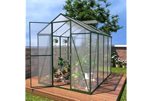 Vigo huseeo 86in High 6*8.2FT Greenhouse for Outdoors, Polycarbonate Greenhouse with Stronger Wind Protection and Roof Vent, Walk-in Large Aluminum Sunroom Winter Proof, Green