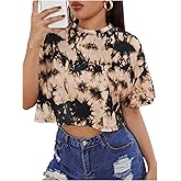 RoseSeek Women's Tie Dye Crop Tops Short Sleeve Crew Neck Cropped T Shirts Streetwear