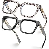 VISOONE 2 Pack Rectangle TR90 Blue Light Blocking Glasses Computer Eyewear with Preppy Look for Women and Men Cougar