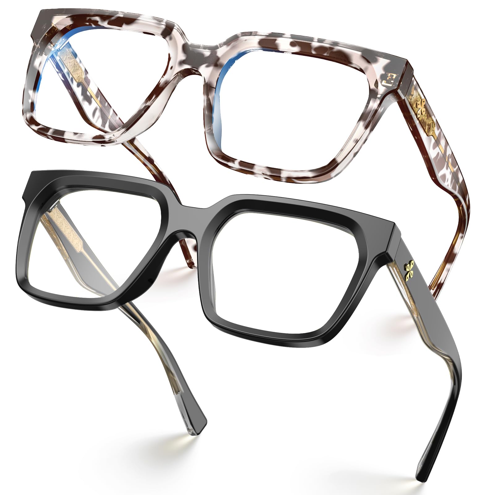 Photo 1 of VISOONE 2 Pack Rectangle TR90 Blue Light Blocking Glasses Computer Eyewear with Preppy Look for Women and Men Cougar