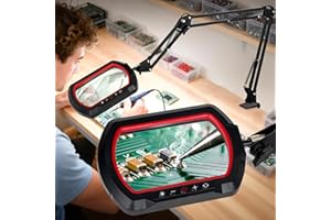 HITTI 12X Square Magnifying Glass with Light and Clamp, Ultra Long LED Desk Lamp with 5 Colors & Stepless Dimming | Hands-Fre