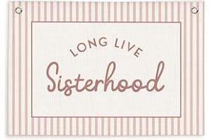 Lacama Girls Room Decor, Long Live Sisterhood Banner, Pink Linen Banners Wall Hanging Banner Flag Decor for Toddler Girls Room Nursery, Wall Hanging Flag 30x20 Inch
