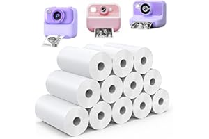 12 Rolls Kids Camera Instant Print Refill Print Paper, QIIYNTE Thermal Print Paper Rolls Photo Print HD Printing for Most Kids Instant Camera and Mini Sticker Printer Machine, White