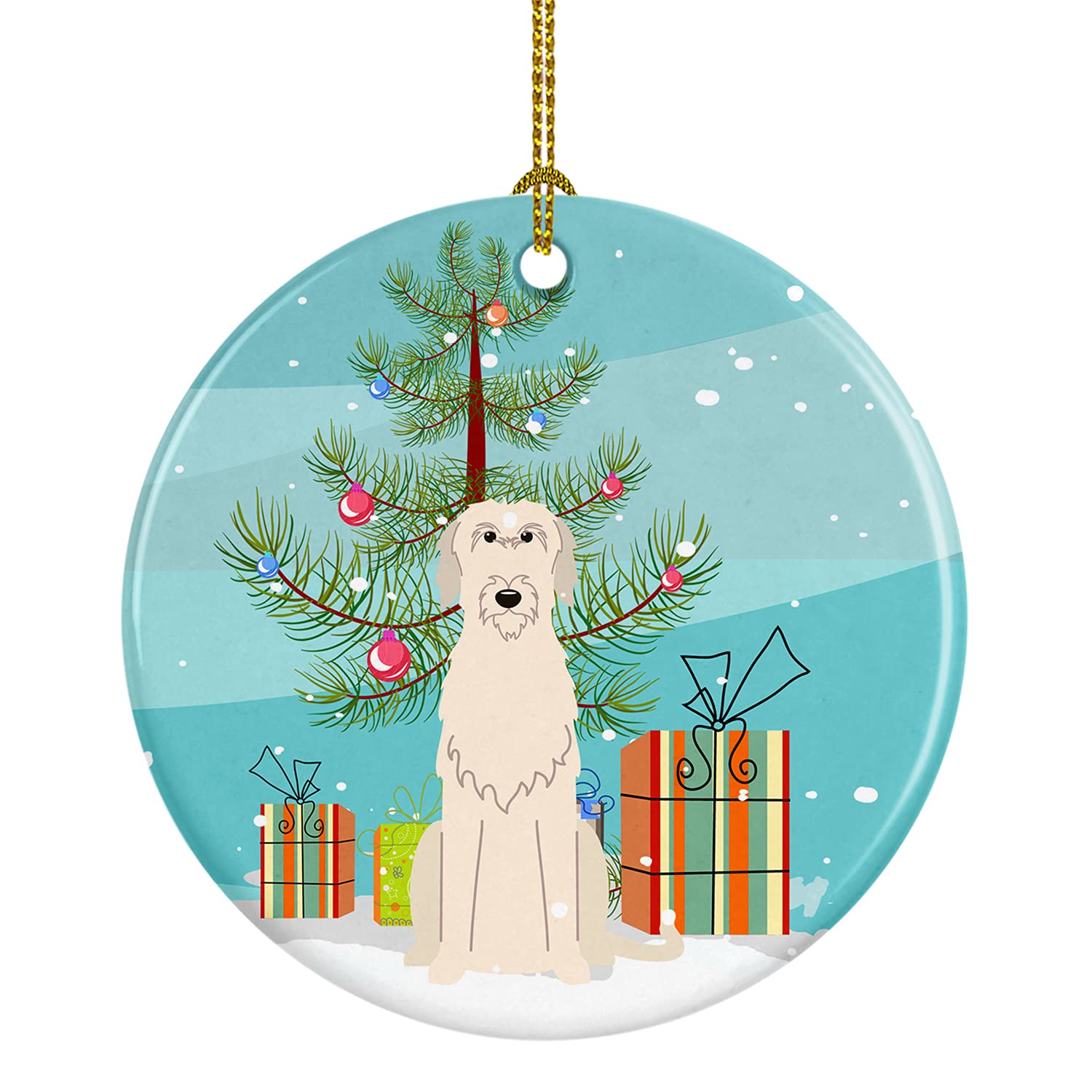 Caroline's Treasures Merry Christmas Tree Irish Wolfhound Ceramic Ornament Christmas Tree Hanging Decorations for Home Christmas Holiday, Party, Gift, 3 in, Multicolor