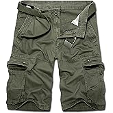 Calsky Men's Lightweight Multi Pocket Casual Outdoor Twill Cargo Shorts with Zipper Pockets with 8 Pockets No Belt